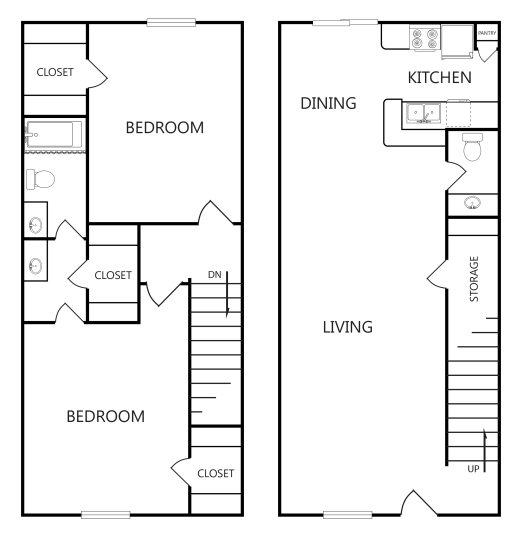 floor plan for the two bedroom apartment at The Villa Del Rio