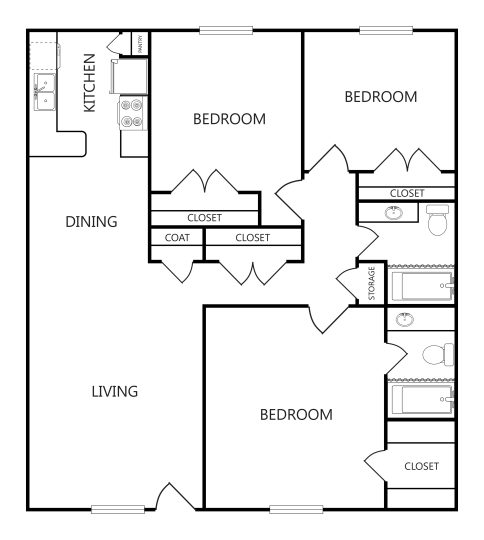 the floor plan for a two bedroom apartment at The Villa Del Rio
