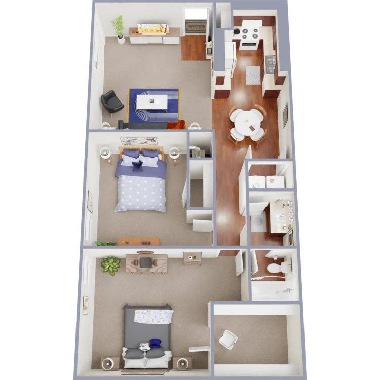 Brooklyn (B2) 2bd | 1ba - 3D Plan