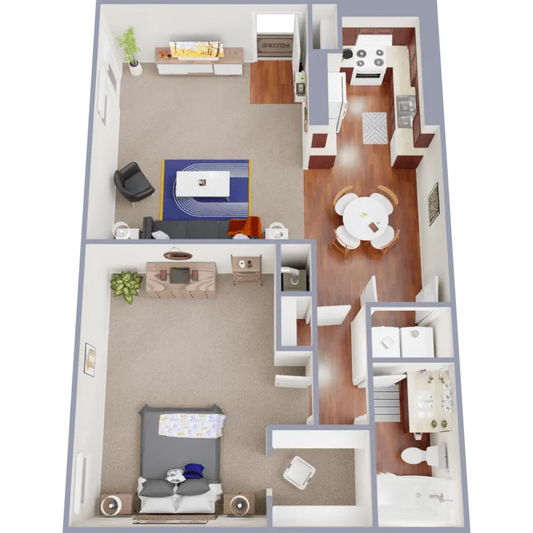 The Reagan (A1/A2) 1bd | 1ba - 3D Plan