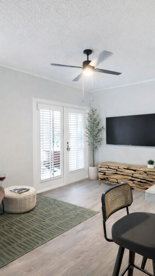 Furnished apartment living room and kitchen at The Woodlands