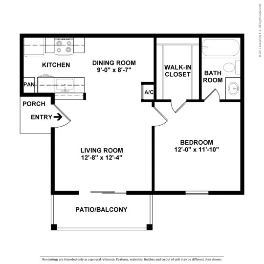 the floor plan for a two bedroom apartment at The Caldera Apartments