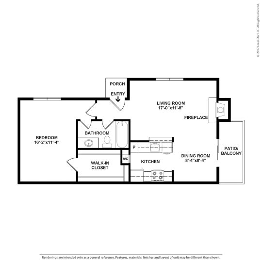 the floor plan for a two bedroom apartment at The Caldera Apartments