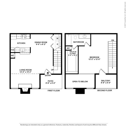 floor plan for the two bedroom apartment at The Caldera Apartments