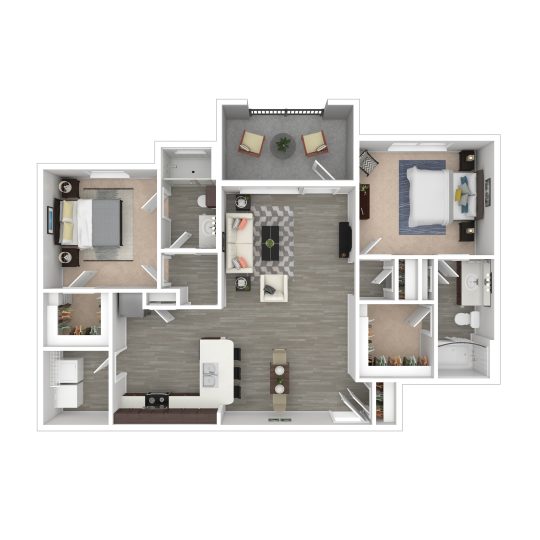 a floor plan of a two bedroom apartment at The Landmark at Crowley