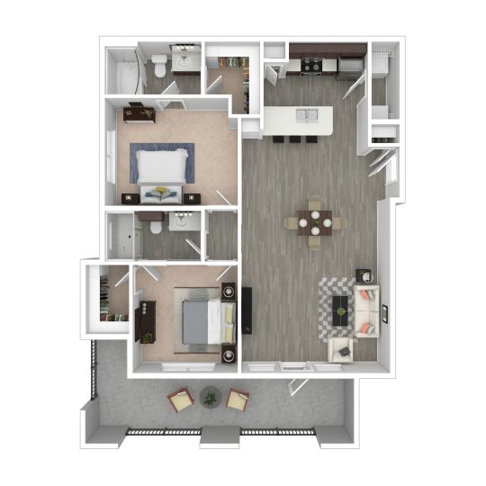 a floor plan of a two bedroom apartment at The Landmark at Crowley