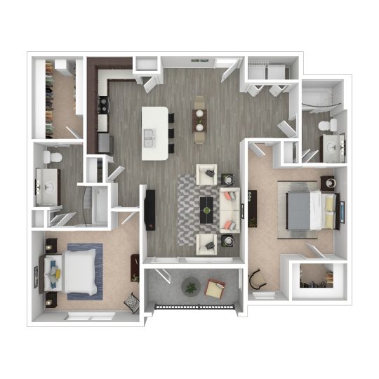 a floor plan of a two bedroom apartment at The Landmark at Crowley