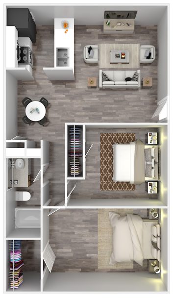 a floor plan of a two bedroom apartment at The Calypso Apartments