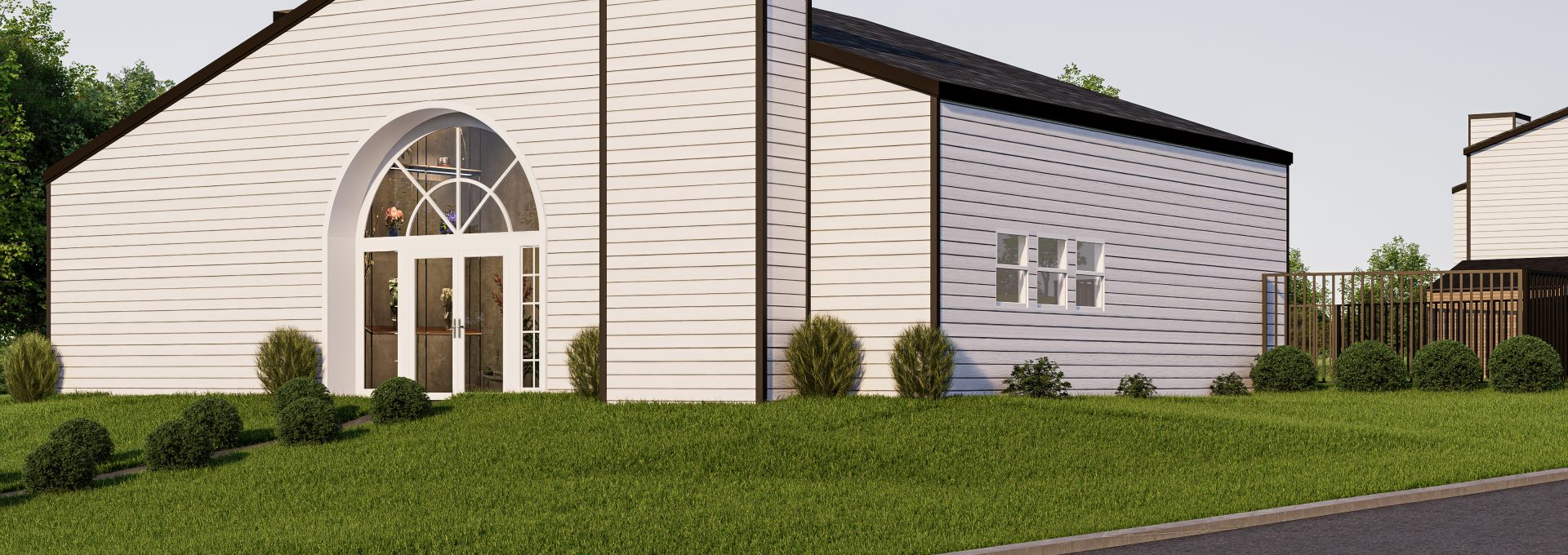 a rendering of a church building with a driveway at The Creekside Apartment Homes