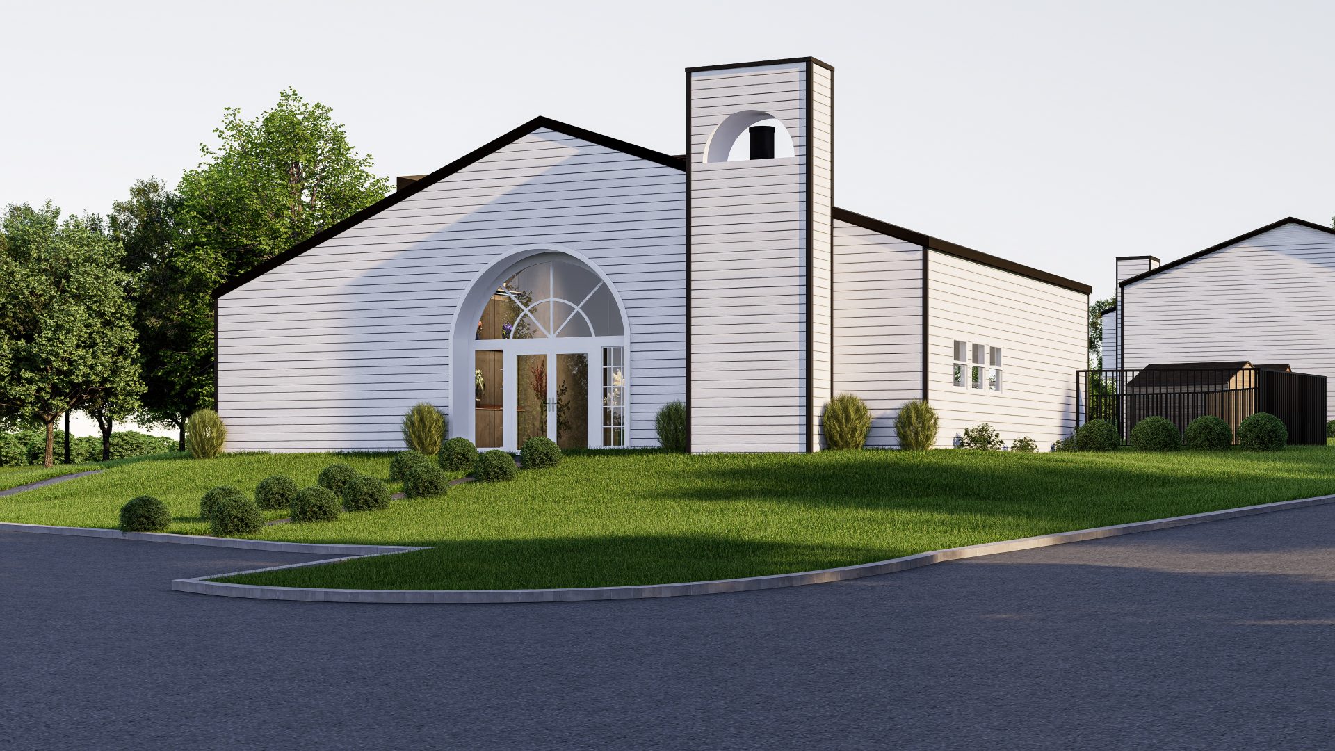 a rendering of a church building with a driveway at The Creekside Apartment Homes