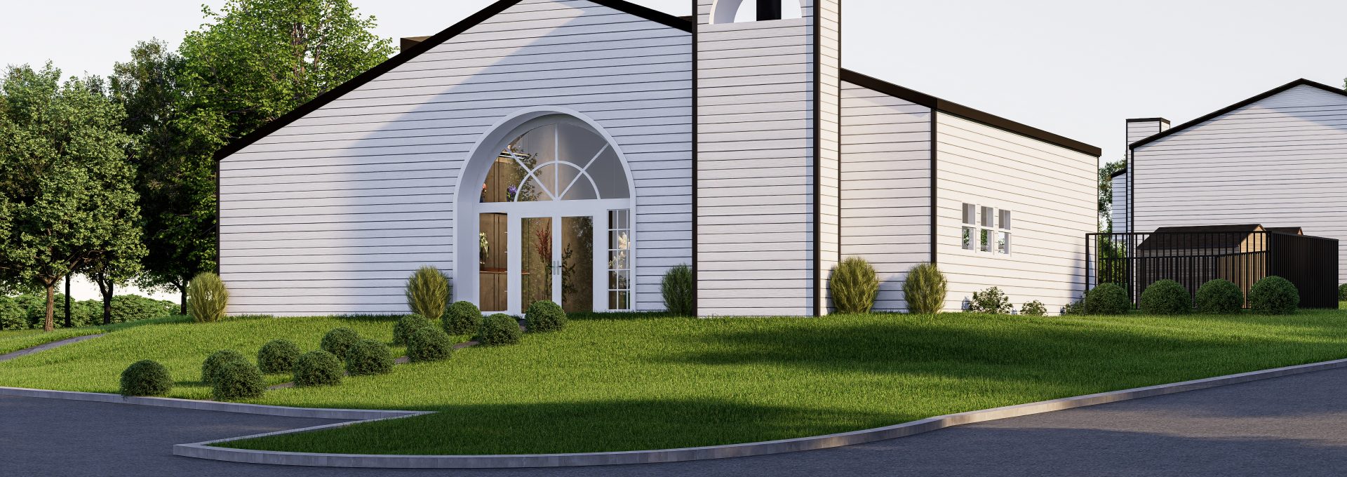 a rendering of a church building with a driveway at The Creekside Apartment Homes