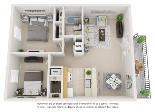 a floor plan of a two bedroom apartment at The Shoal Pointe Apartments
