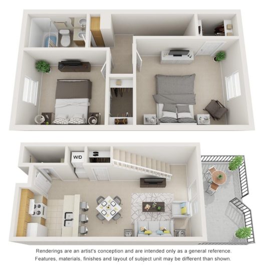 two bedroom floor plans with two bathrooms and a living room at The Shoal Pointe Apartments