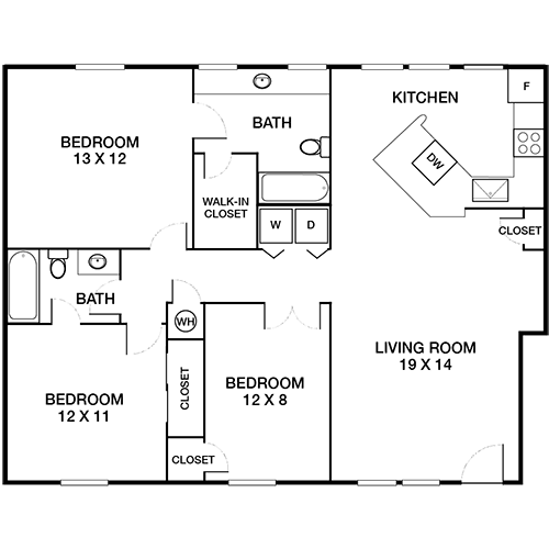 the floor plan for a two bedroom apartment at The Peachtree Park