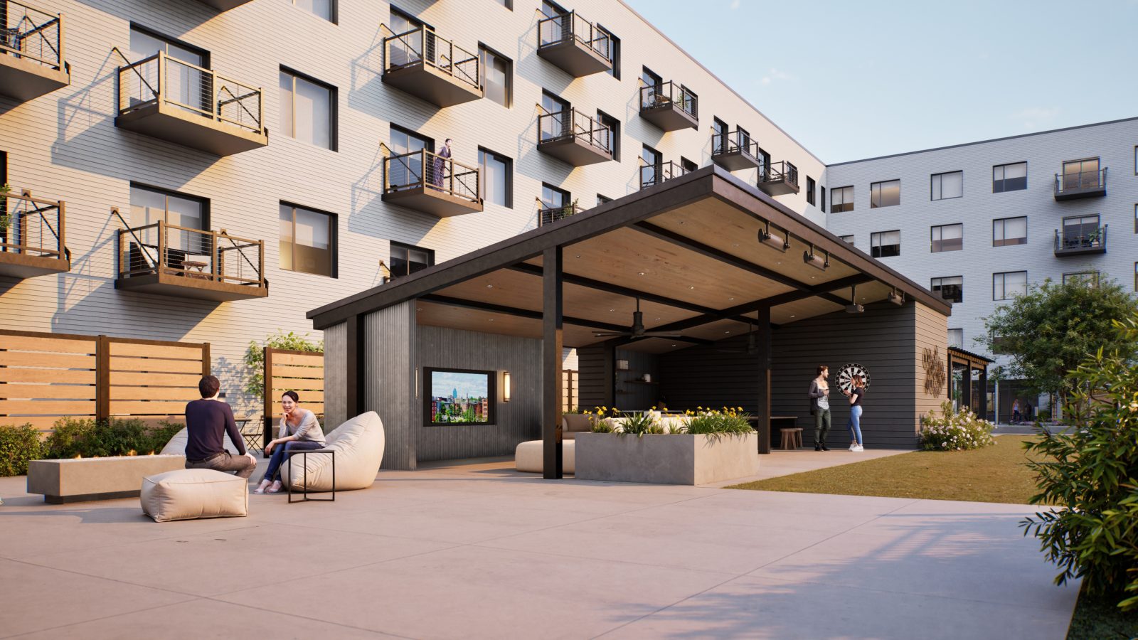 a rendering of the courtyard at The  Benjamin Worchester