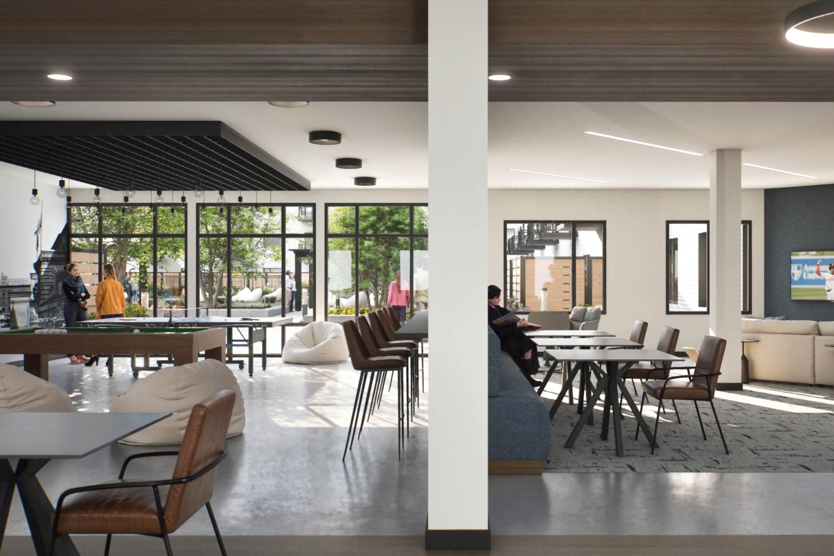 a rendering of a modern office space with large windows at The  Benjamin Worchester