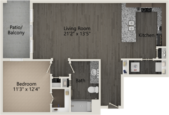 a floor plan of a two bedroom apartment at The RiverWalk Flats