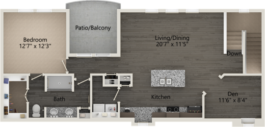 the floor plan for a two bedroom apartment at The RiverWalk Flats