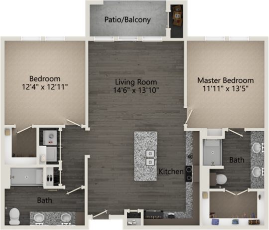 the floor plan for a two bedroom apartment at The RiverWalk Flats