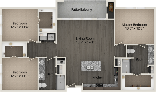 the floor plan for a two bedroom apartment at The RiverWalk Flats