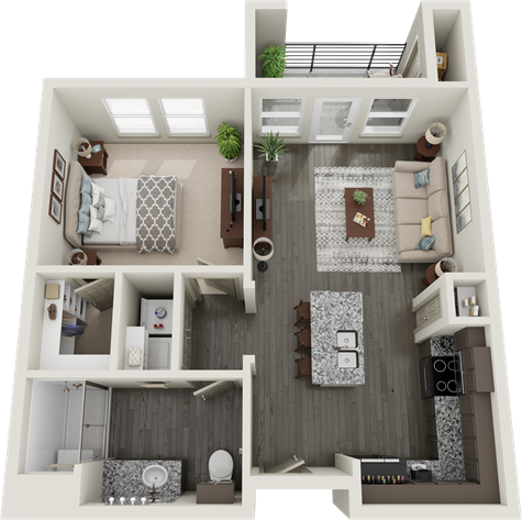 a floor plan of a two bedroom apartment at The RiverWalk Flats