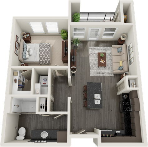 a floor plan of a two bedroom apartment at The RiverWalk Flats