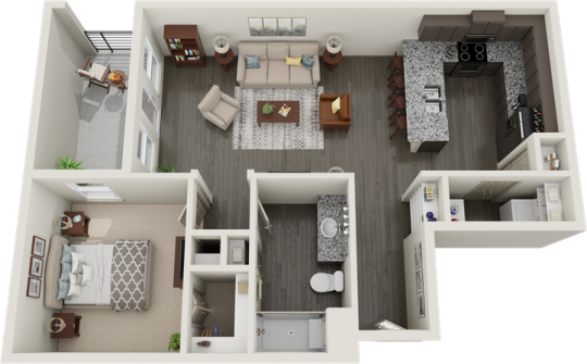 a floor plan of a two bedroom apartment at The RiverWalk Flats