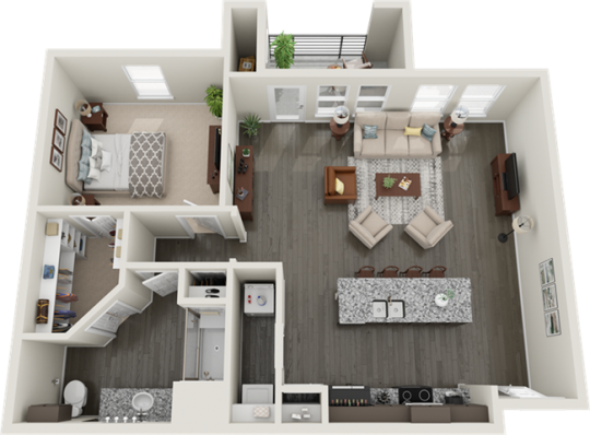 a floor plan of a two bedroom apartment at The RiverWalk Flats