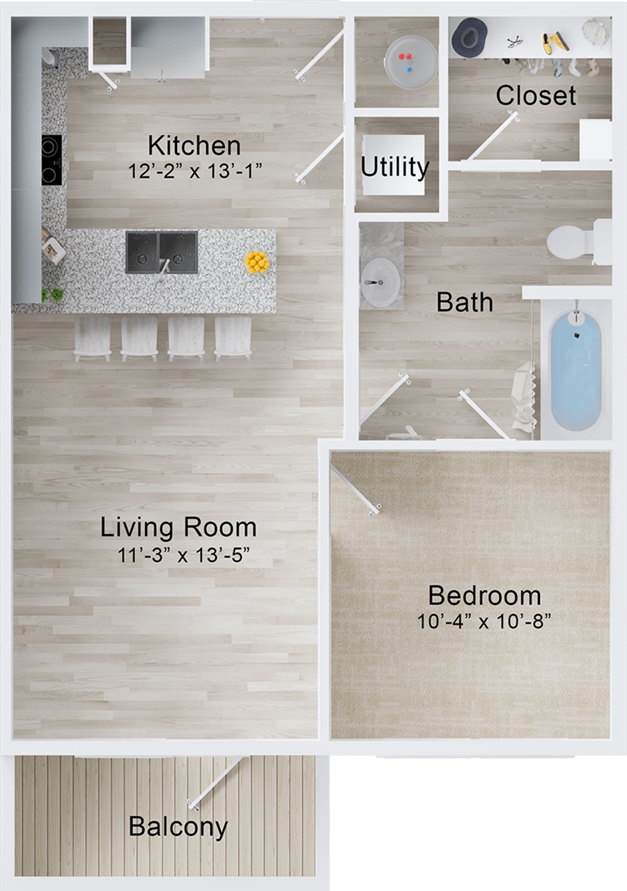 A Amberjack unit with 1 Bedrooms and 1 Bathrooms with area of 611 sq. ft