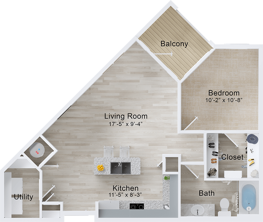 A Marlin unit with 1 Bedrooms and 1 Bathrooms with area of 776 sq. ft