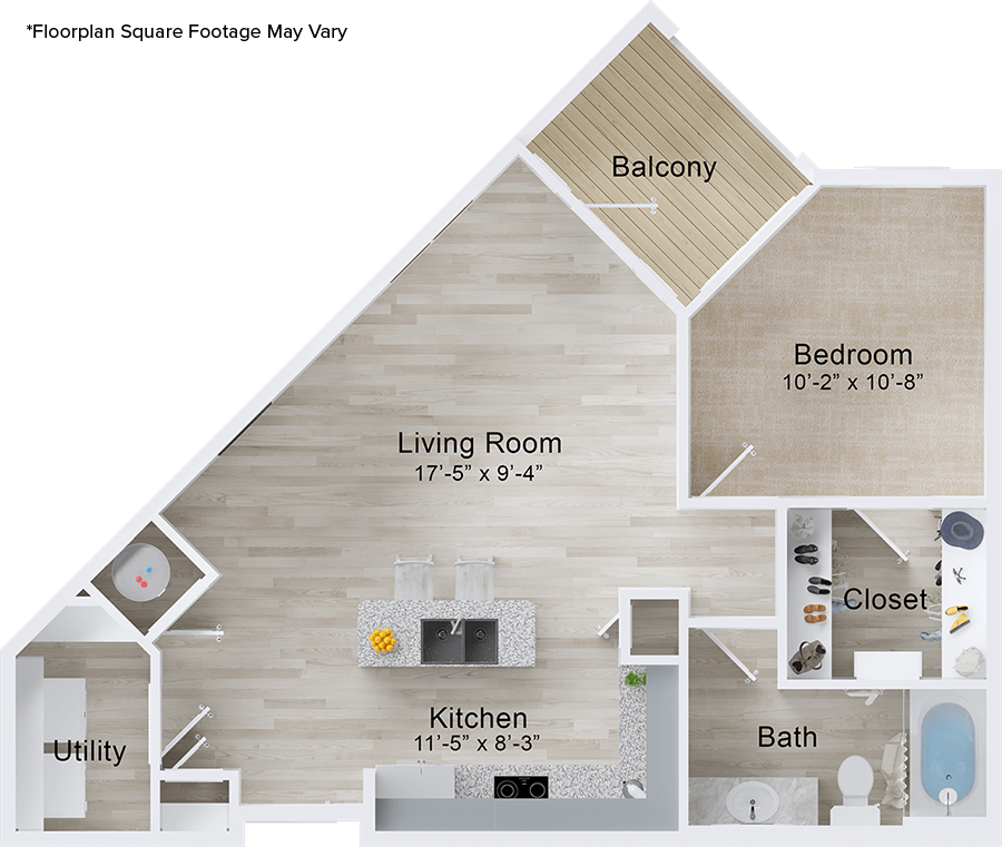 A Marlin A unit with 1 Bedrooms and 1 Bathrooms with area of 781 sq. ft