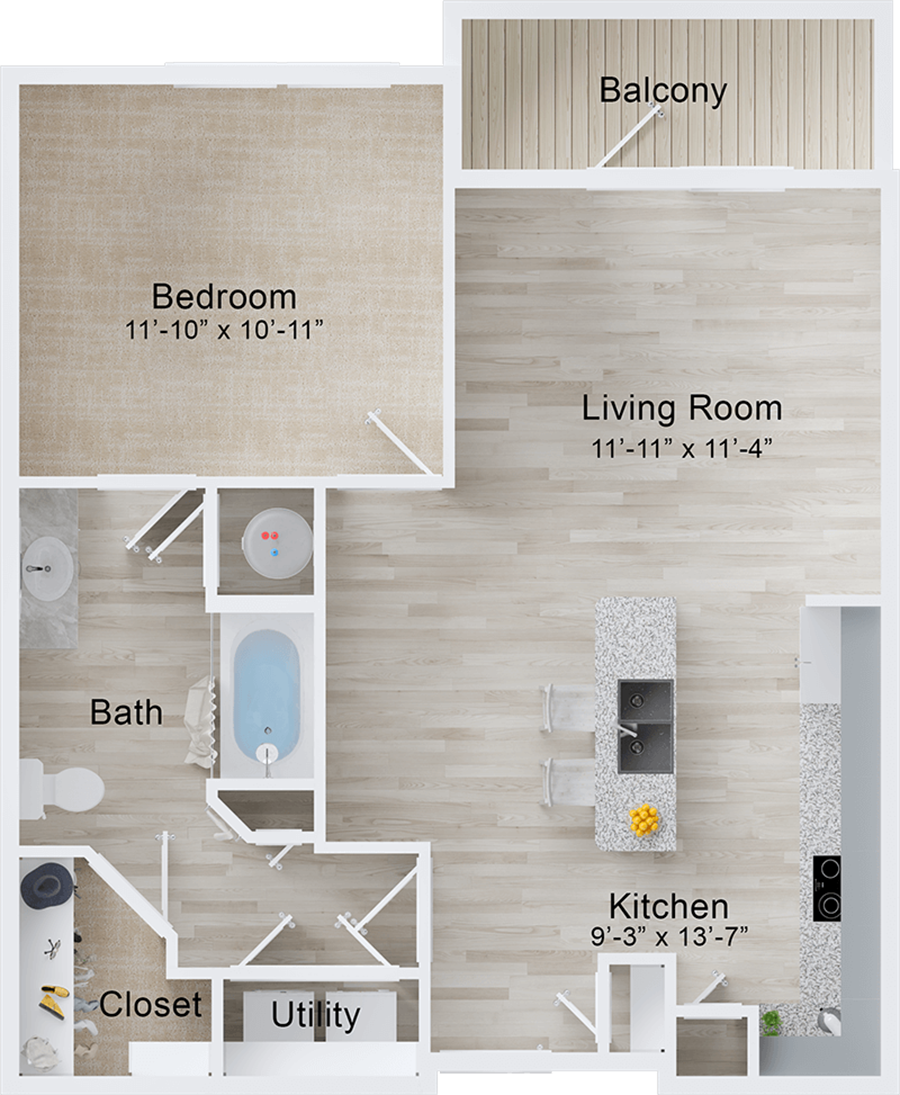 A Flounder unit with 1 Bedrooms and 1 Bathrooms with area of 798 sq. ft