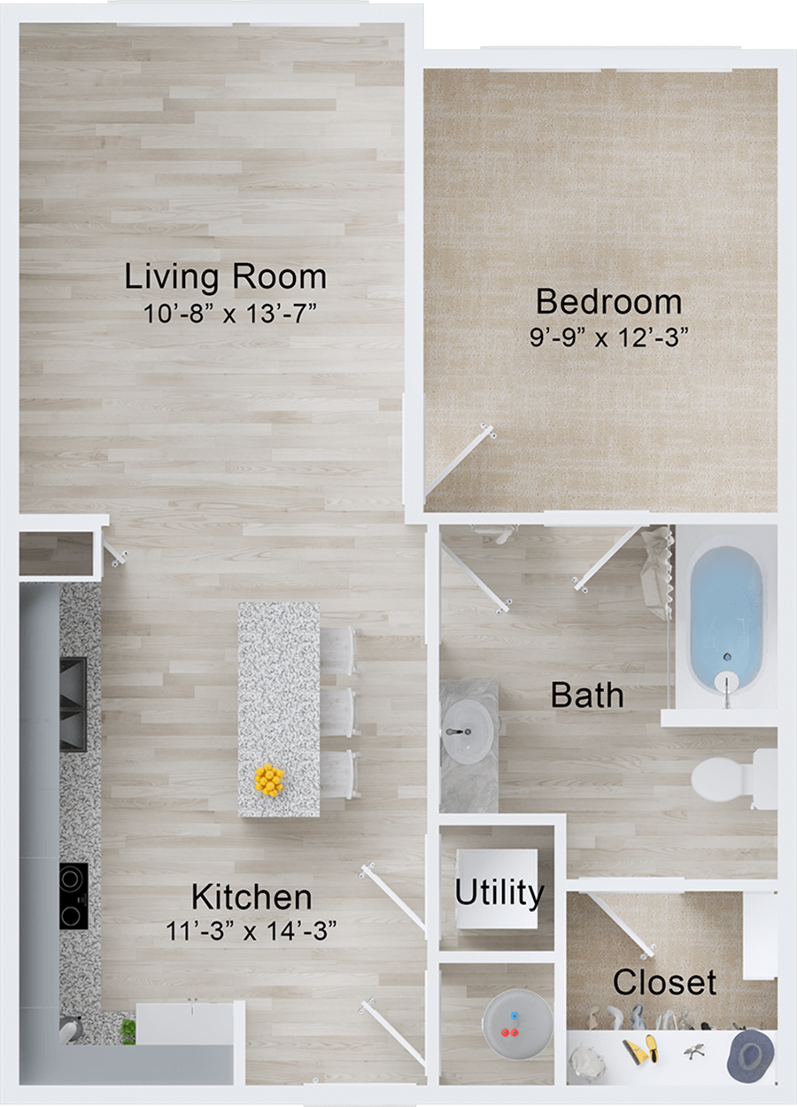 A Yellowfin unit with 1 Bedrooms and 1 Bathrooms with area of 638 sq. ft