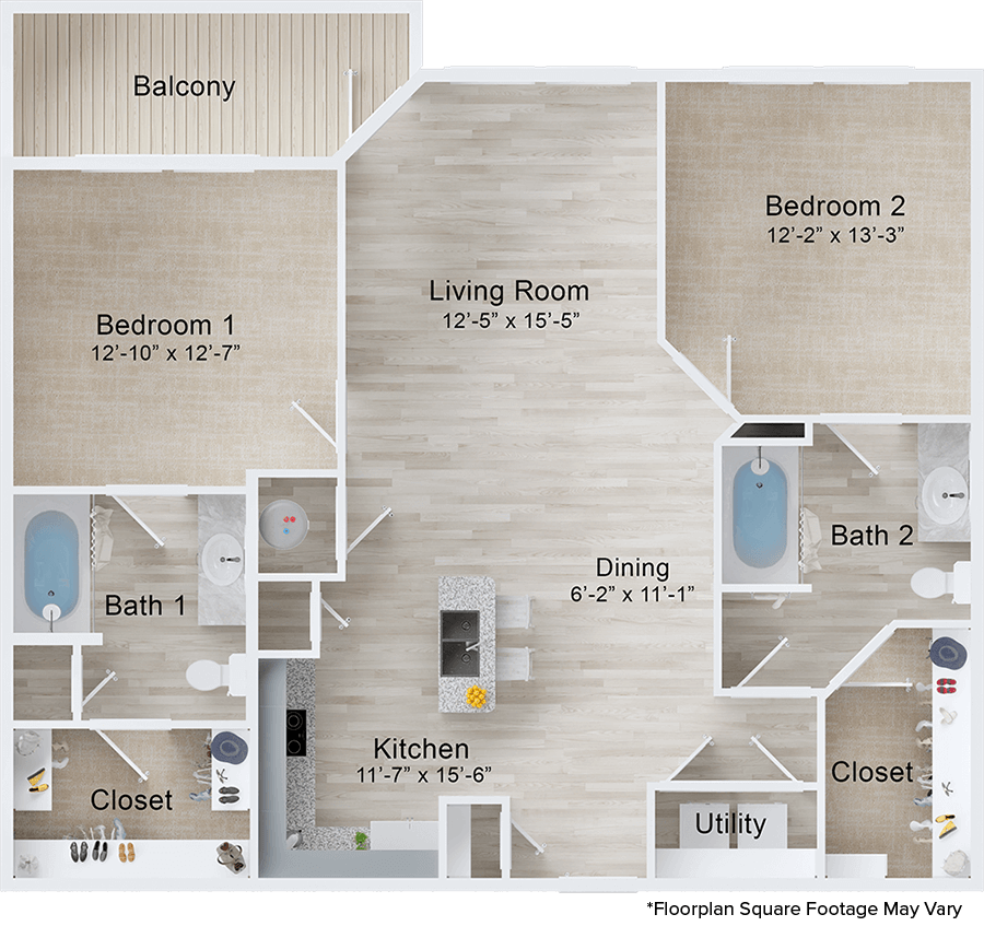 A Snapper A unit with 2 Bedrooms and 2 Bathrooms with area of 1042 sq. ft