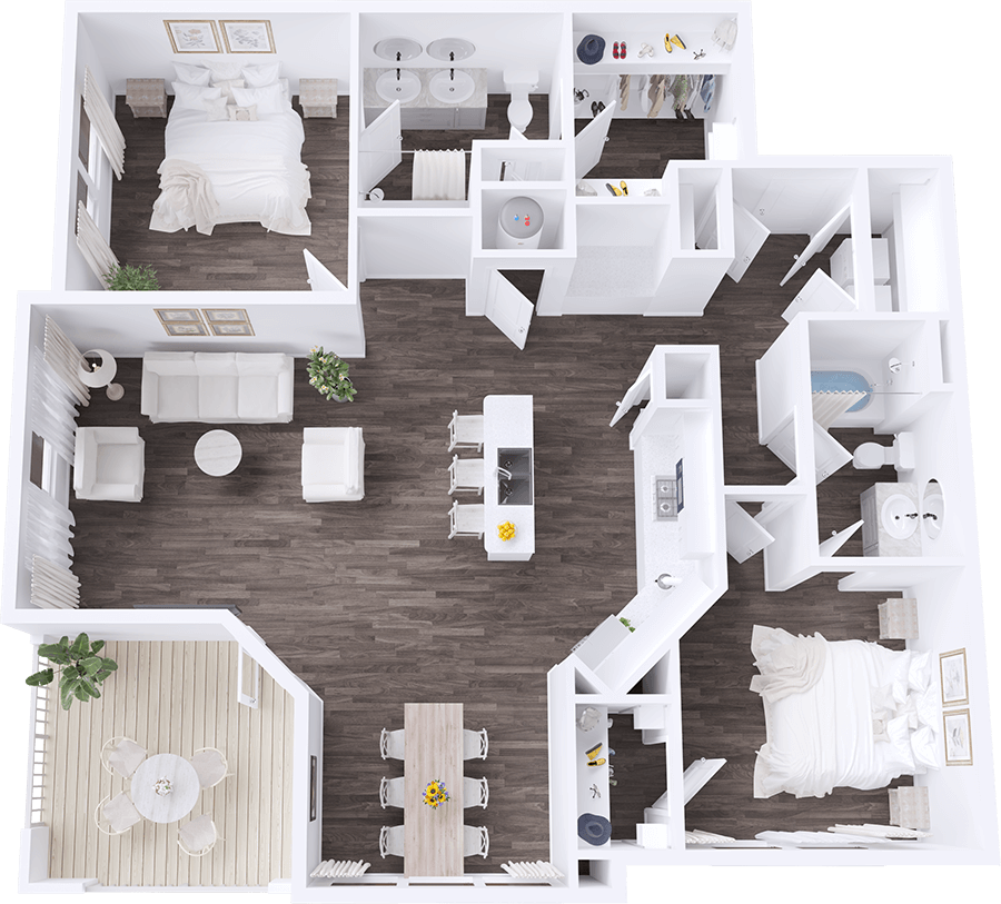 A Mahi Mahi unit with 2 Bedrooms and 2 Bathrooms with area of 1272 sq. ft