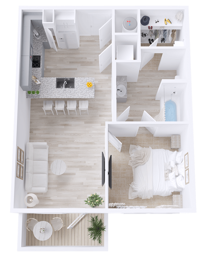 A Amberjack A unit with 1 Bedrooms and 1 Bathrooms with area of 611 sq. ft