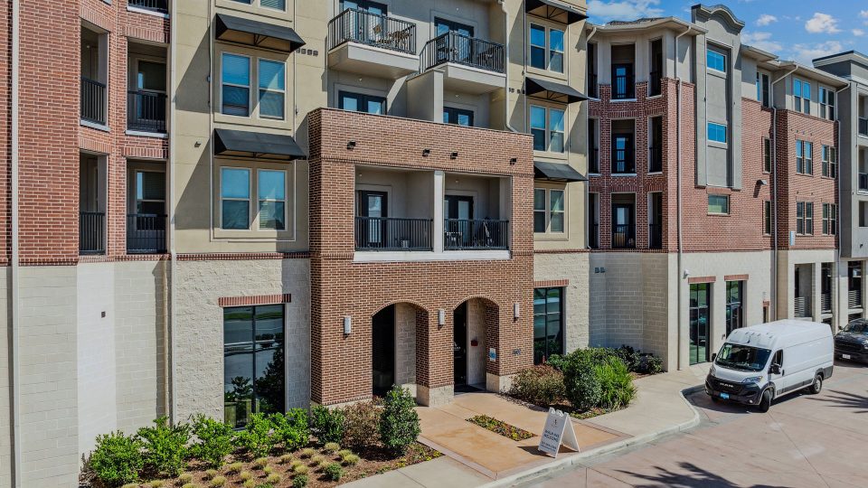 the apartment complex is located in a residential area at The Alexa