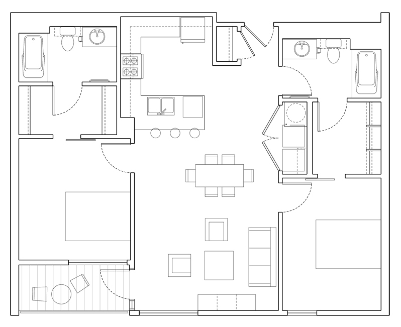 Level 2E two bedroom floor plan