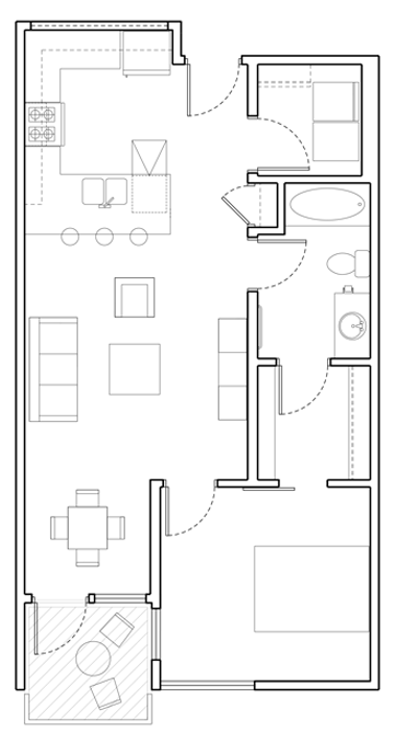 Mosaic one bedroom apartment model 1C