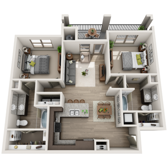 a floor plan of a two bedroom apartment at The  Apiary