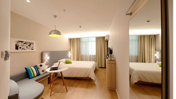 Bedroom with lights on