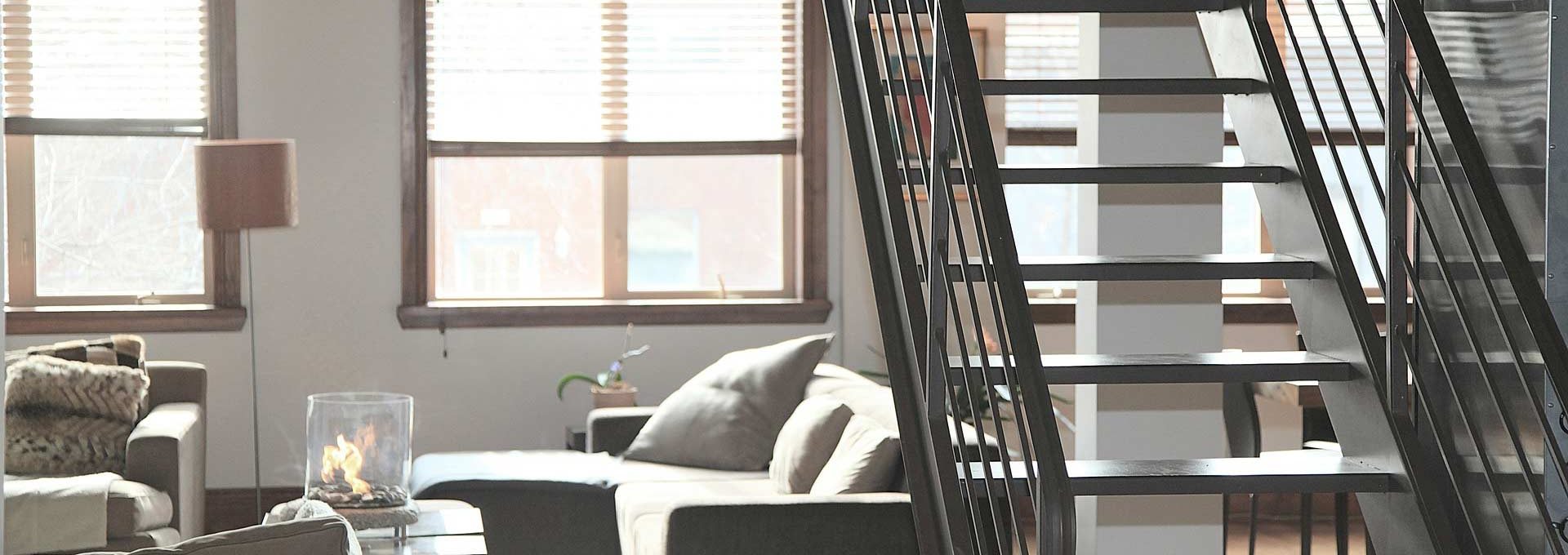 Living room with staircases