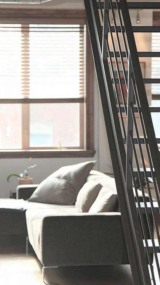 Living room with staircases