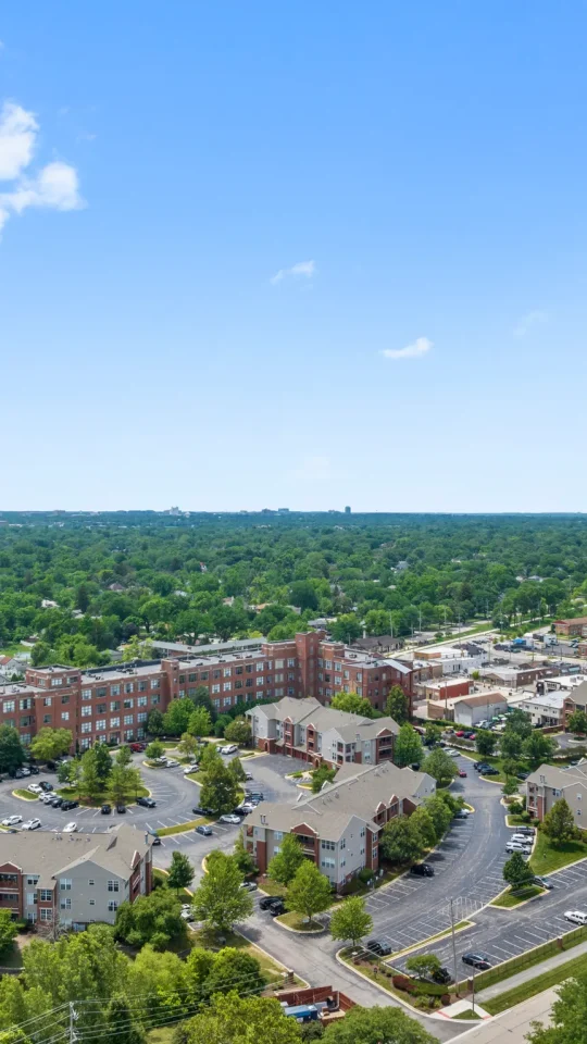 a large city with houses and trees