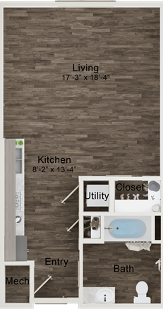 floor plan image of the one bedroom apartment at The Terra at University North Park