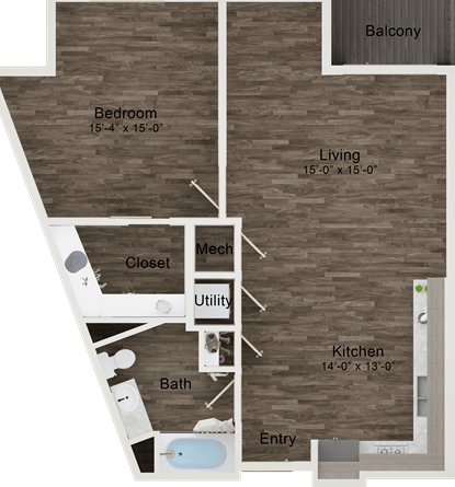 a floor plan of a two bedroom apartment at The Terra at University North Park