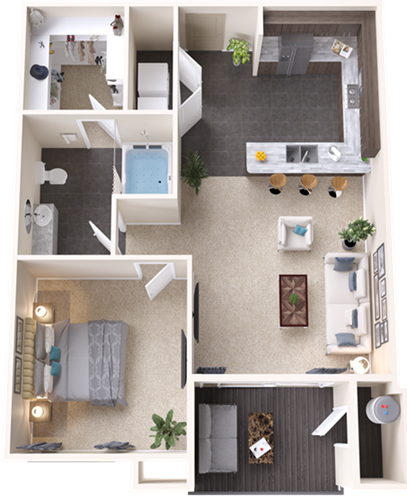 a floor plan of a two bedroom apartment at The Outlook Ridge Apartments