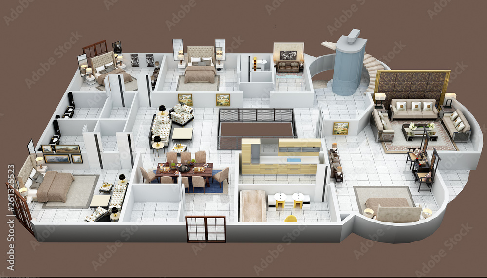 3d render of floor plan