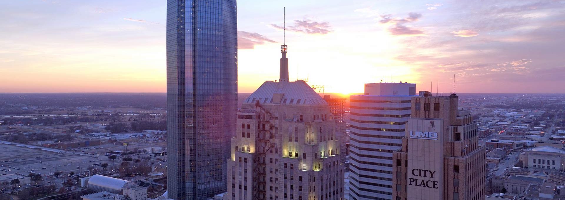dallas skyline at sunset at The  First