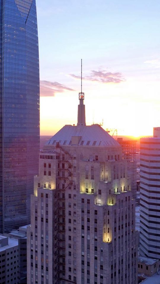 dallas skyline at sunset at The  First
